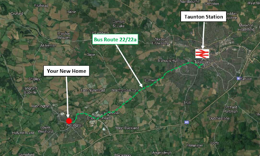 The 22/22a bus route links your home to Taunton Railway Station