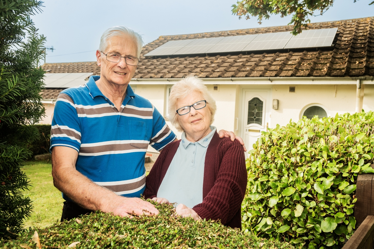 Mr and Mrs Kingdom outside of their home. 