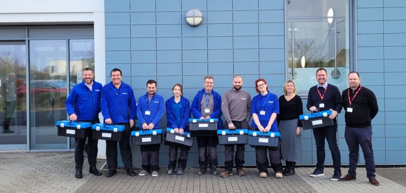 James handing over toolkits to our apprentices.