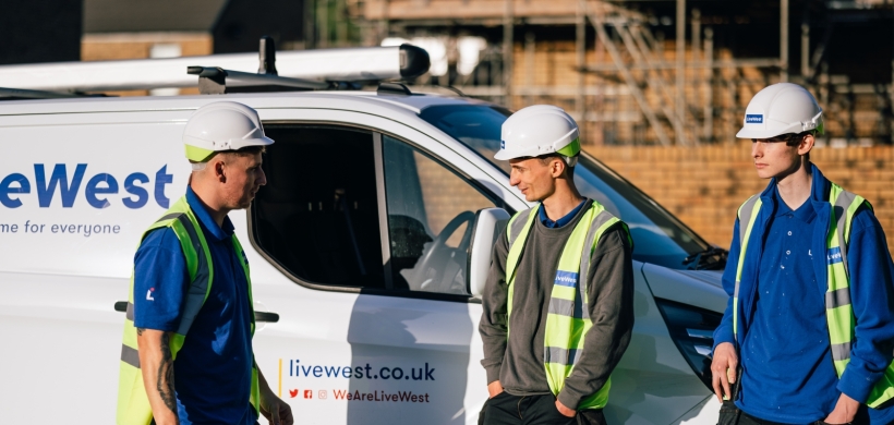 Toby Luce with two apprentices standing by a LiveWest