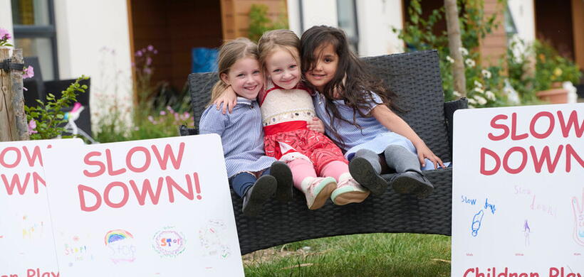 Young people who have been involved in helping create the 'slow down' signs.
