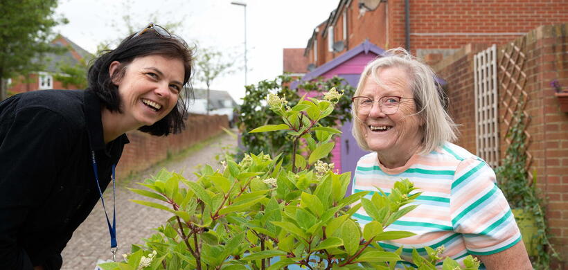 A LiveWest resident alongside our Community Connector, Shona Stone, at the community garden in Yeovil.