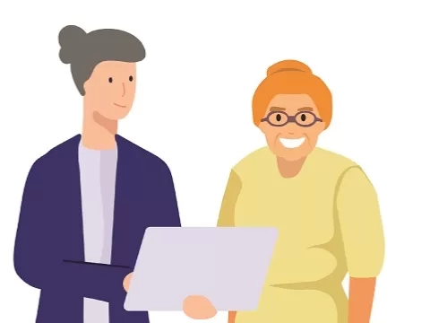 An illustration of our customer talking to a colleague 