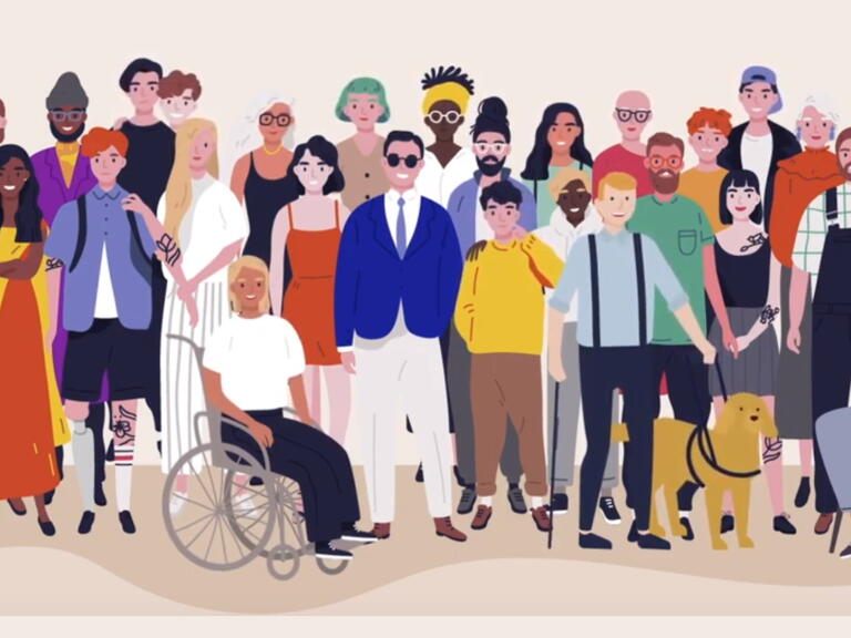 A group of illustrated people. 