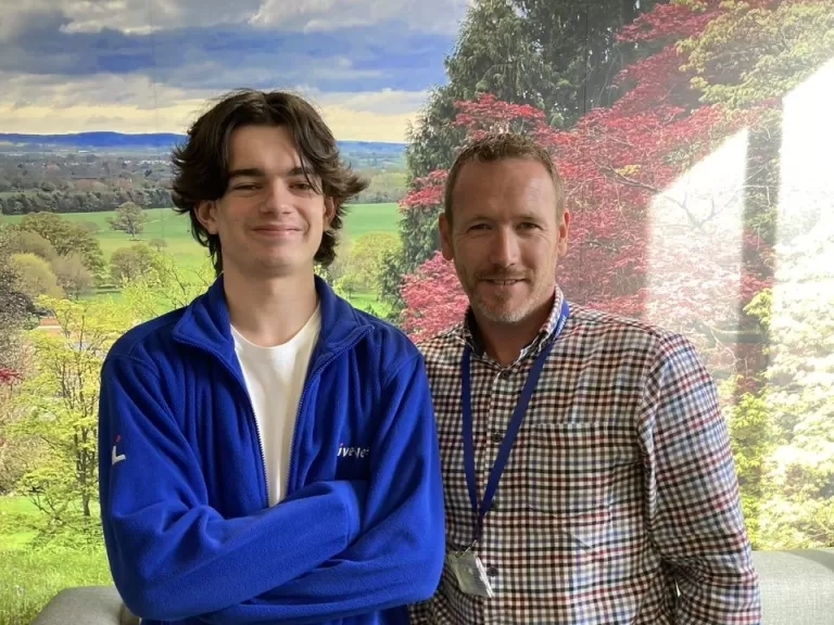 T-Level student Sam with colleague Shane in the office