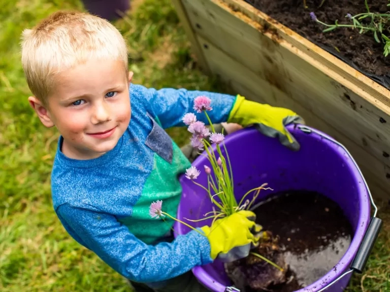 child planting flowers
