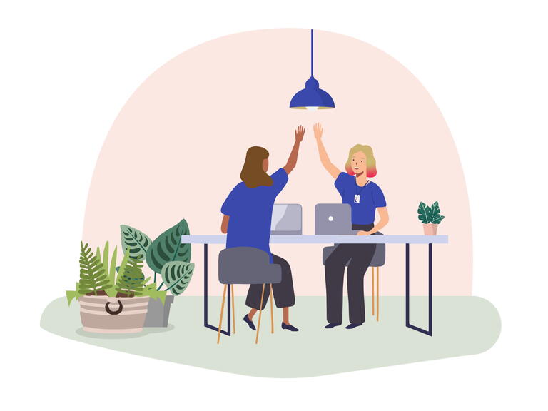 colleagues high fiving