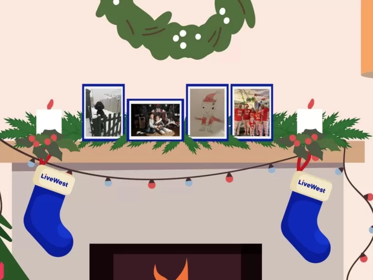 The four winning photos in a frame within a Christmas illustration.