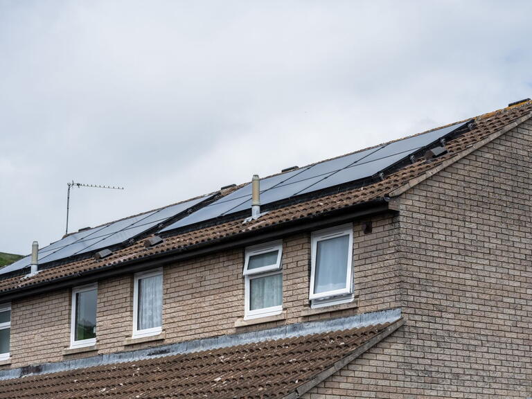 A home with solar panels.