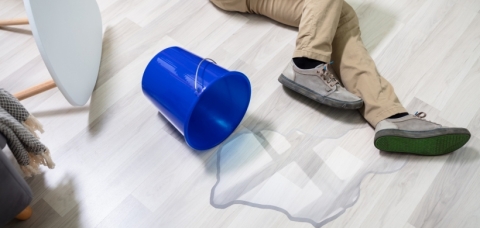 Spilled water bucket causing fall