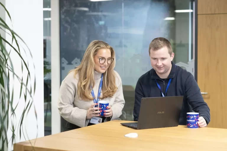 Colleagues working on a laptop