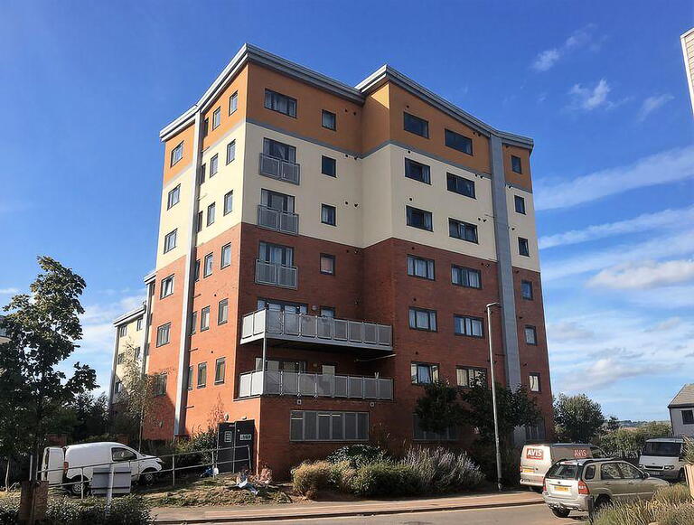 Image shows Waterside House taken from street level.