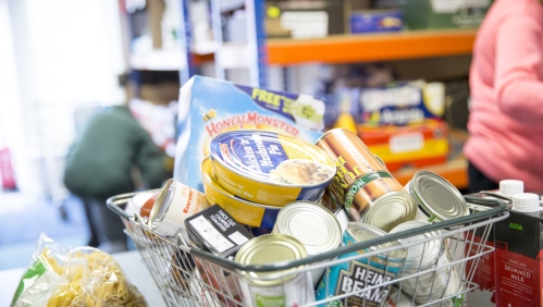 Picture of food in a shopping basket. 