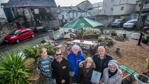 The group of volunteers at the community garden.