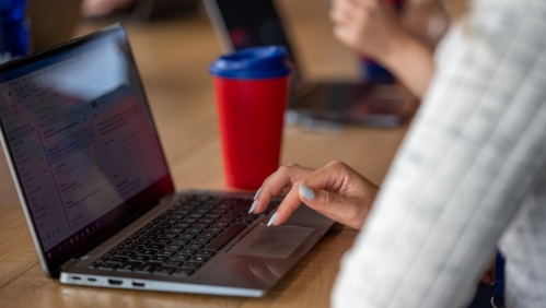 Someone using a laptop. 