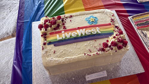 Image shows a cake with LiveWest logo on, baked by a LiveWest colleague. 