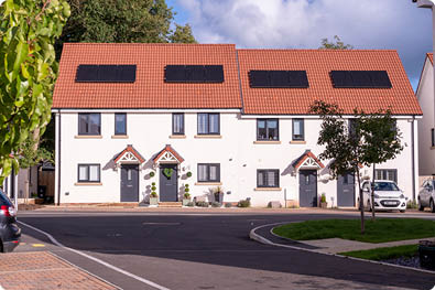 LiveWest semi detached housing with solar panels on a peaceful cul-de-sac.
