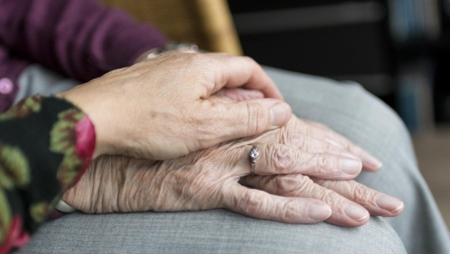 woman's hand holding the hand of an older woman